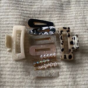Stylish Hair Clip Set - Black, White, Cream